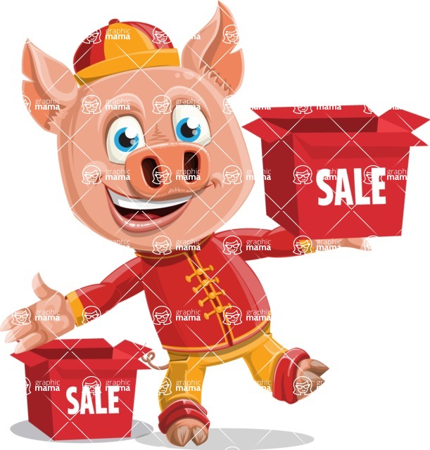 Year of the Pig Character - Vector Pig Cartoon - Year of the Pig Vector Character Sale
